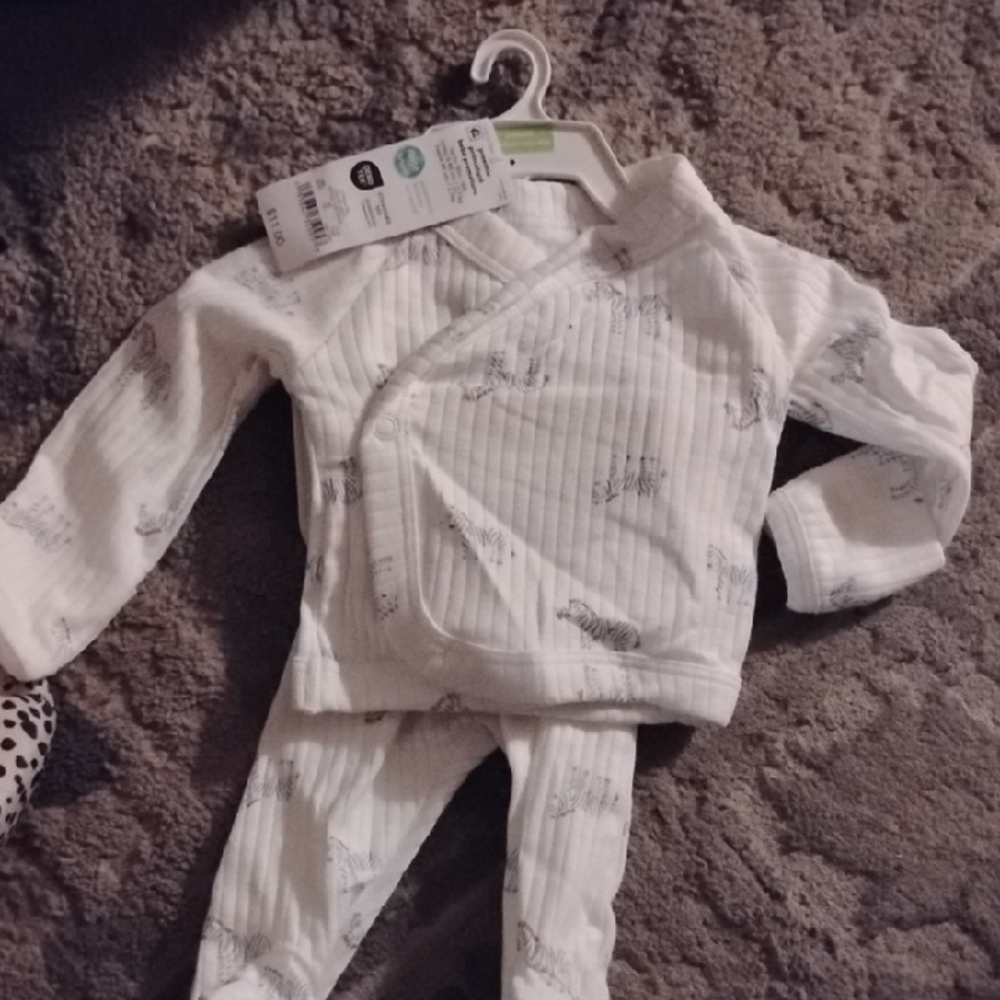White Baby Outfit with Animal Print